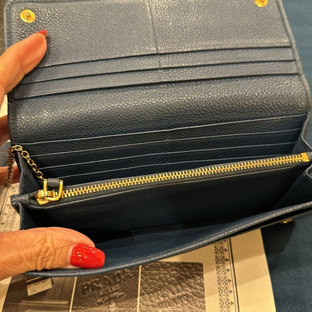 BEAUTIFUL COBALT BLUE PRADA VITELLO DOUBLE LONG WALLET W COA BOX AND CARDS INCL. - Picture 4 of 13